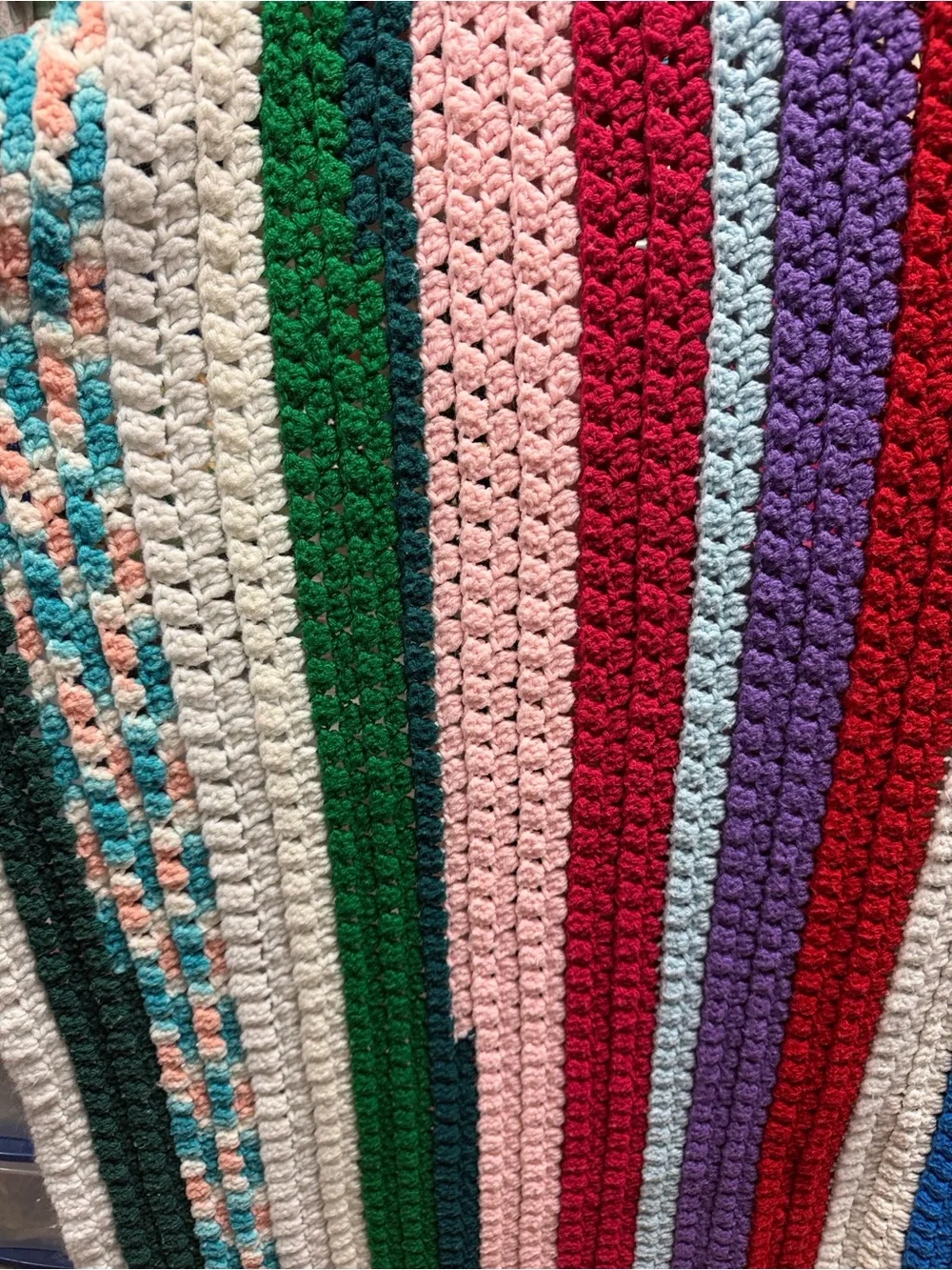 Scrap Acrylic Handmade Multicolor Crochet Quilt - Striped Colorful Throw